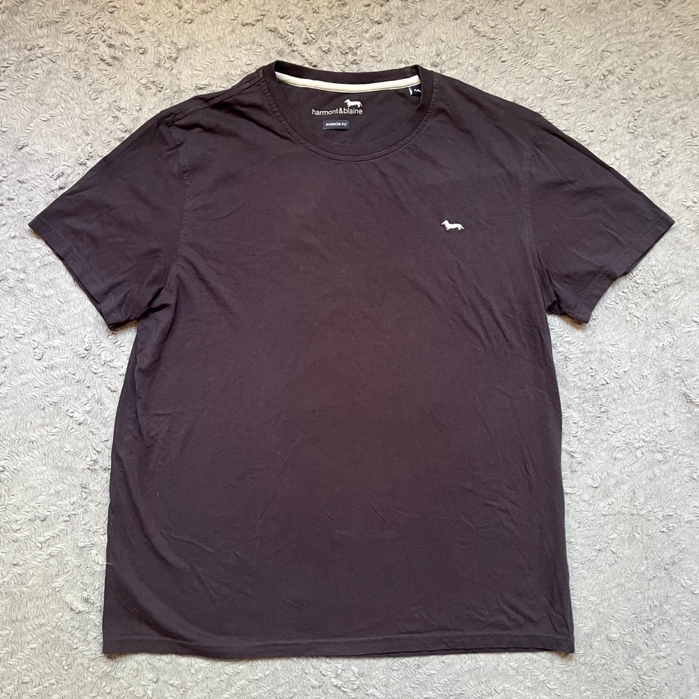 Harmont & Blaine Mens Narrow Fit T-Shirt XXL Blue Charcoal Dachshund Logo Tee